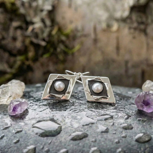 Vintage Inlaid Pearl Silver Earrings