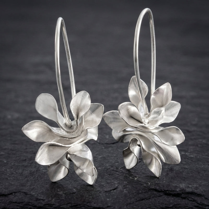 Vintage Irregular Blossom Silver Earrings