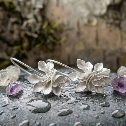 Vintage Irregular Blossom Silver Earrings