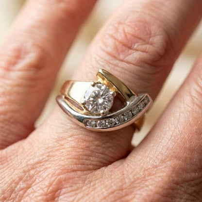 Vintage Irregular Gold & Silver Zirconia Ring