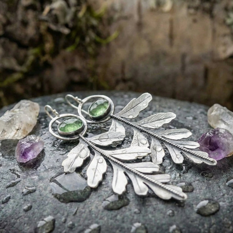 Vintage Leaf Green Stone Earrings