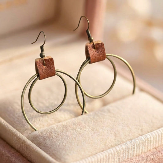 Vintage Leather Circle Earrings