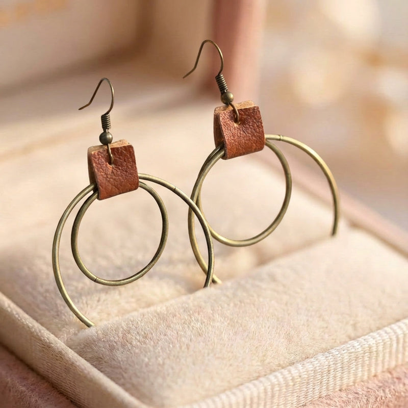 Vintage Leather Circle Earrings