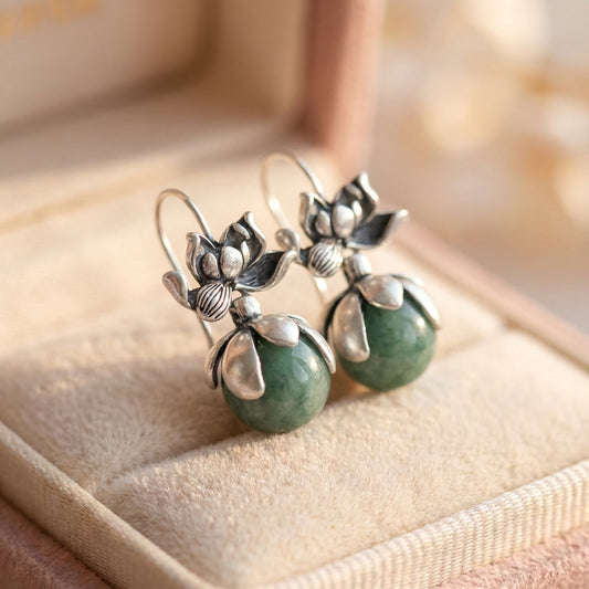 Vintage Lotus Jade Earrings