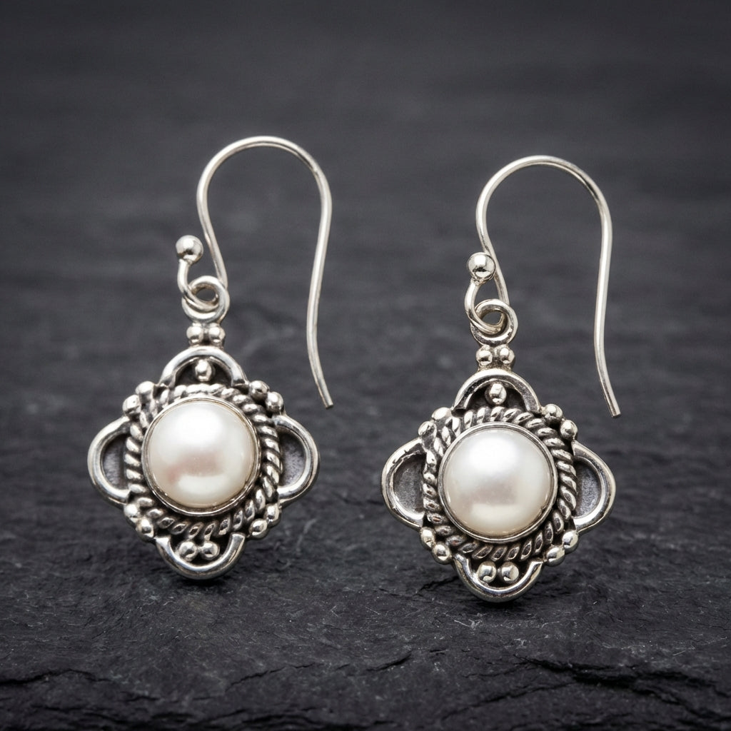 Vintage Lotus Pearl Earrings
