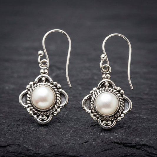Vintage Lotus Pearl Earrings