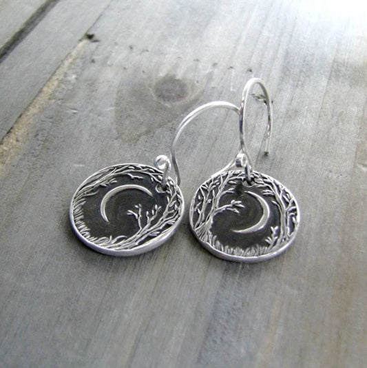 Vintage Moon Tree Earrings