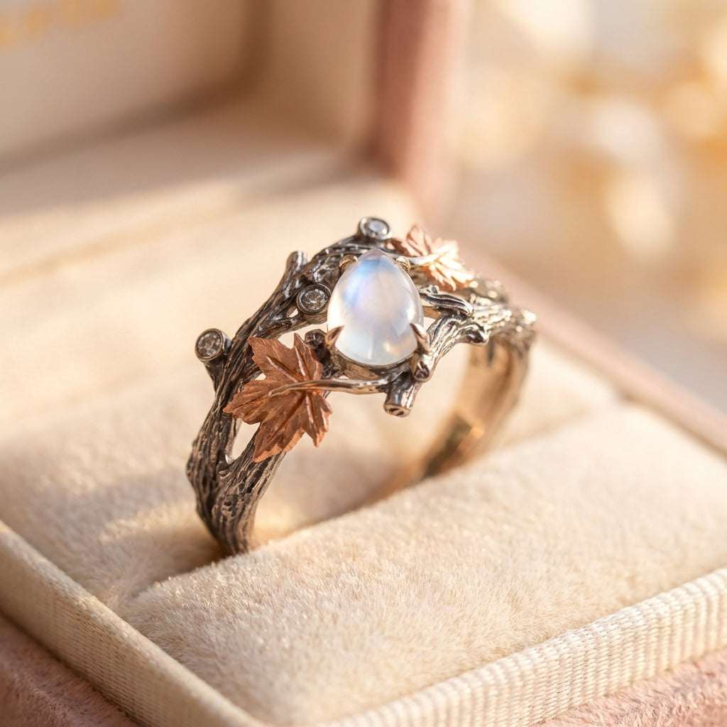 Vintage Moonstone Leaf Ring