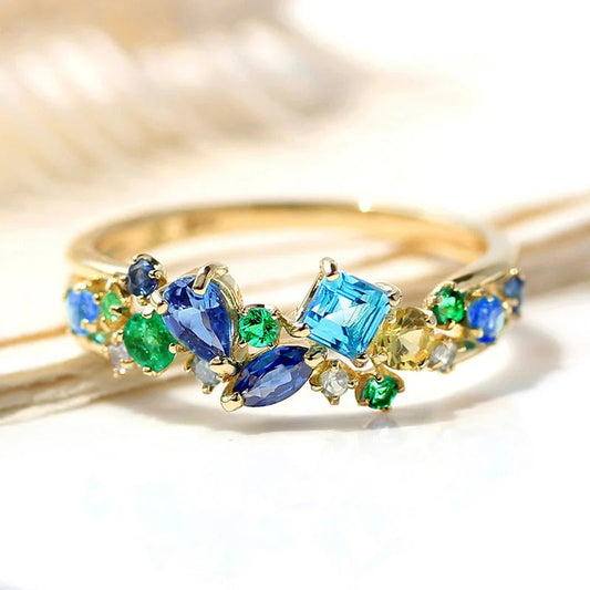 Vintage Multi Tone Gem Gold Ring