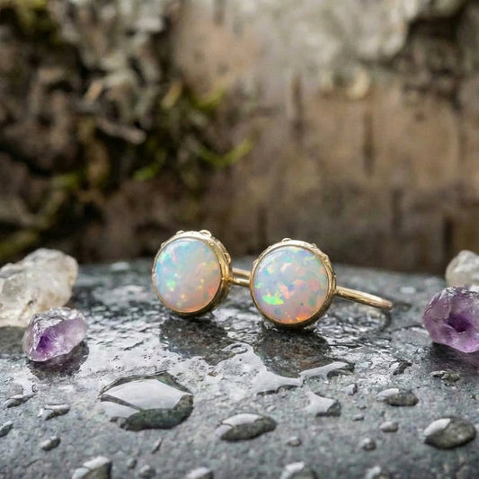 Vintage Opal Stone Gold Earrings