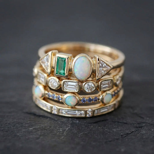Vintage Opal & Zirconia Ring Set