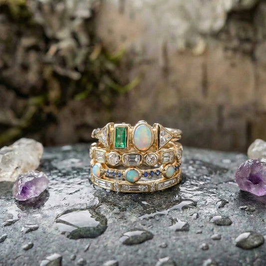 A Vintage Opal & Zirconia Ring Set