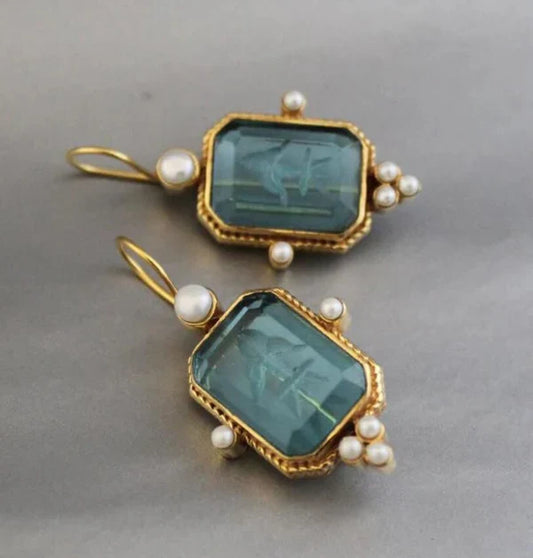 Vintage Pearl Intaglio Earrings