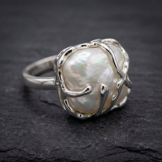 Vintage Pearl Silver Ring