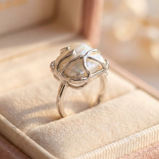 Vintage Pearl Silver Ring