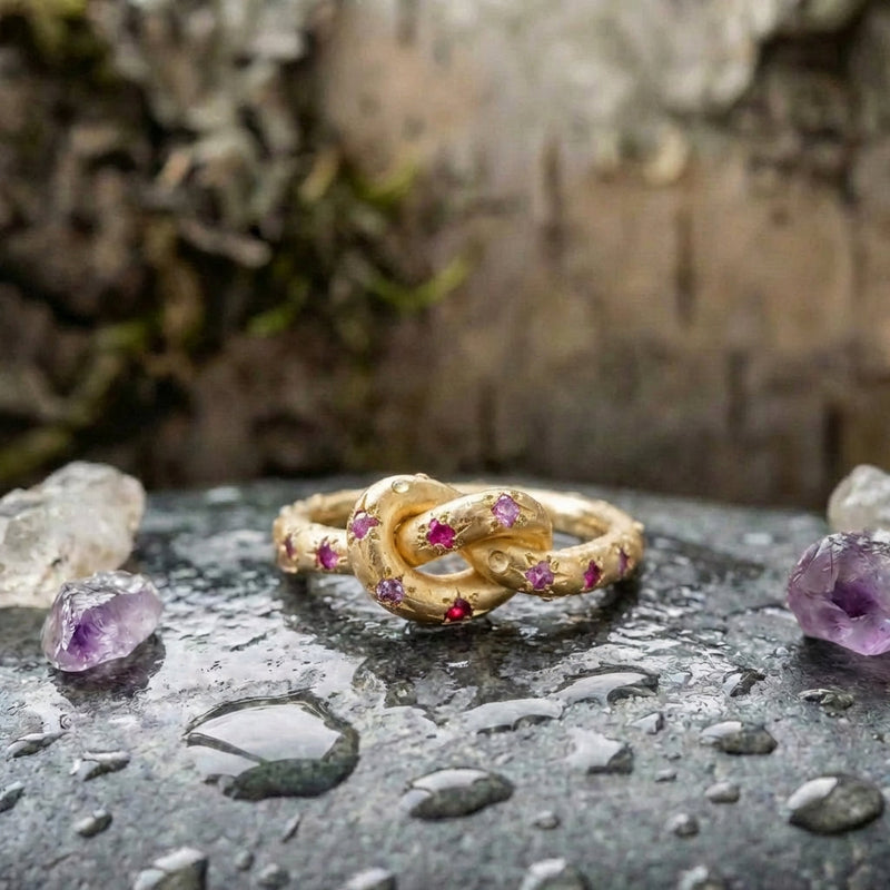 A Vintage Pink Knotted Celestial Gold Ring