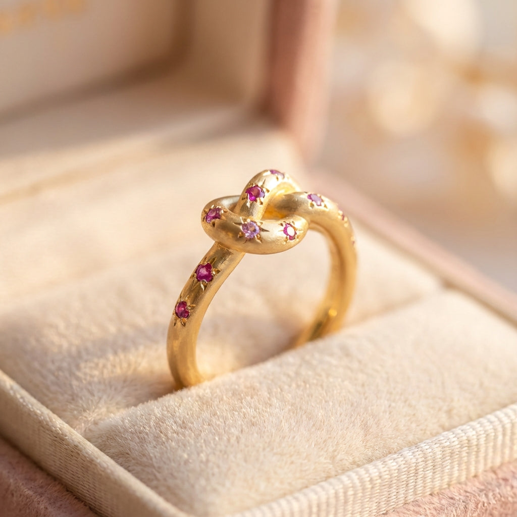 Vintage Pink Knotted Celestial Gold Ring