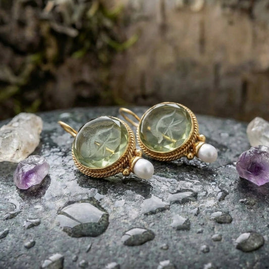 Vintage Prehnite Pearl Earrings