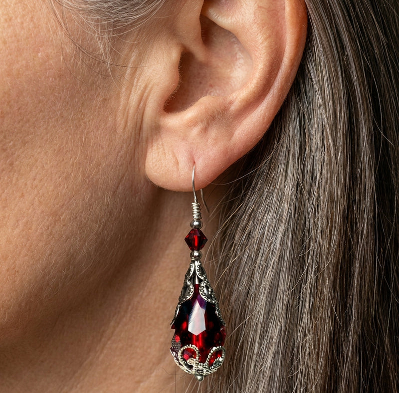 Vintage Red Crystal Drop Earrings