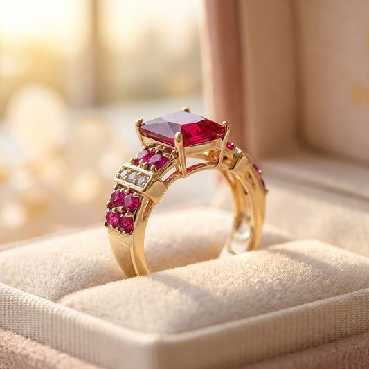 Vintage Red Crystal And Gold Ring