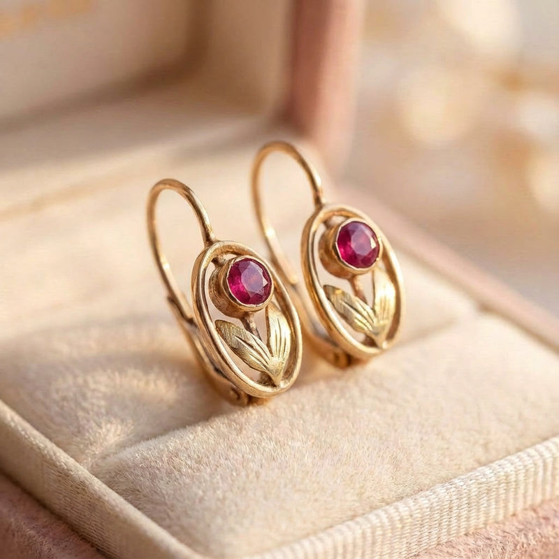 Vintage Red Flower Earrings