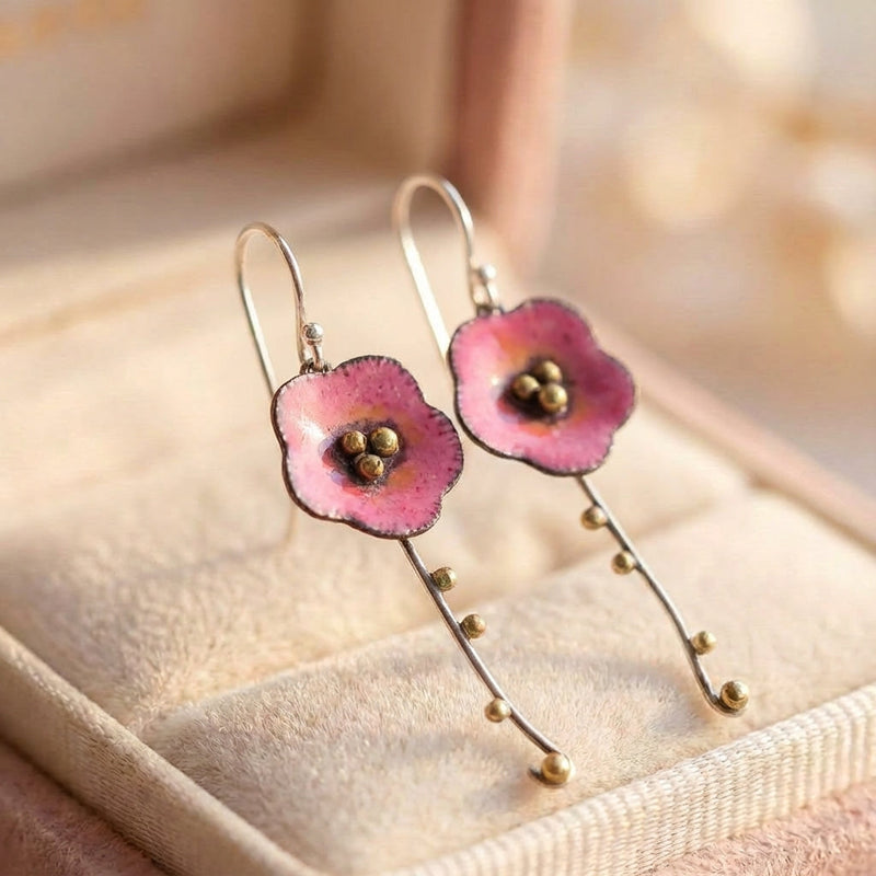 Vintage Red Flower Earrings