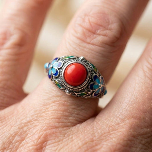 Red Stone Filigree Ring