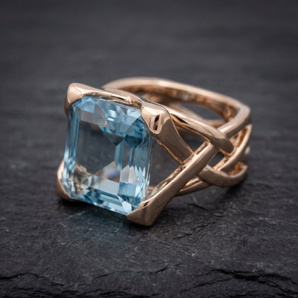 Vintage Rose Gold Blue Zirconia Ring