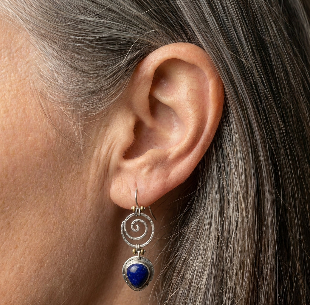Round Blue Stone Dangle Earring