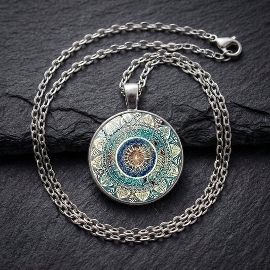 Vintage Rounded Blue Mandala Necklace