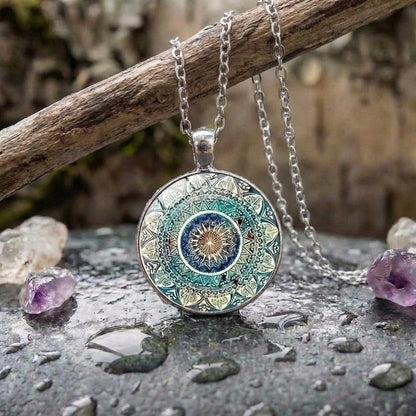 Vintage Rounded Blue Mandala Necklace
