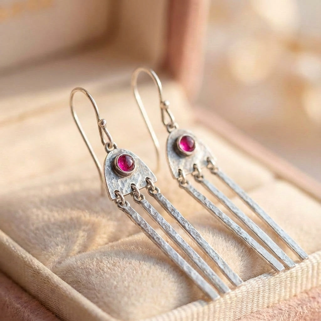 Vintage Ruby Tassel Earrings