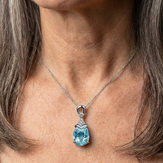 Silver Aqua Crystal Necklace