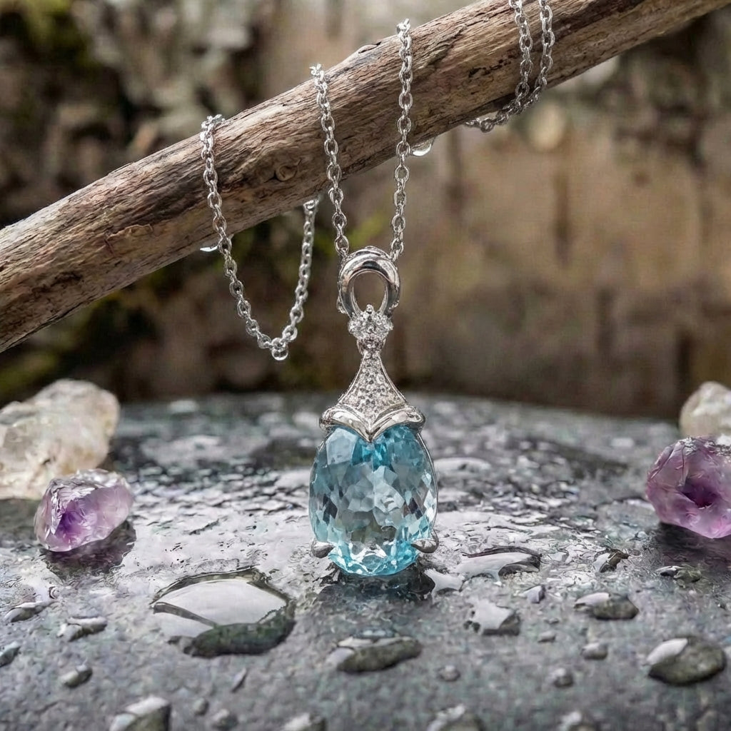 Vintage Silver Aqua Crystal Necklace