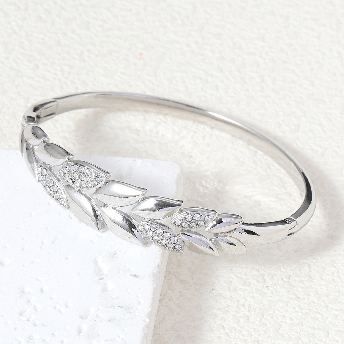 Vintage Silver Crystal Leaf Bangle