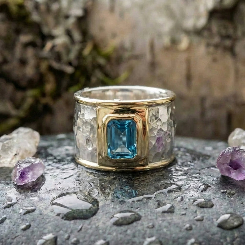 Vintage Silver & Gold Blue Crystal Ring