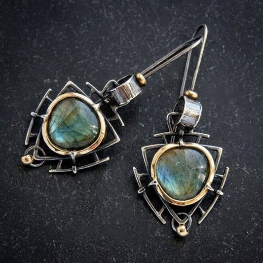 Vintage Silver & Gold Labradorite Earrings