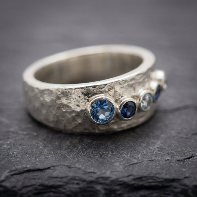 Vintage Silver Inlaid Blue Stones Ring