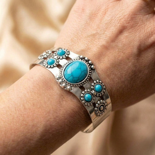 Silver Turquoise Open Adjustable Bracelet