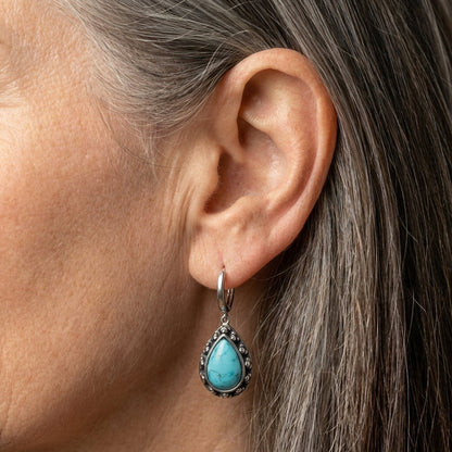 Vintage Silver Turquoise Teardrop Earrings