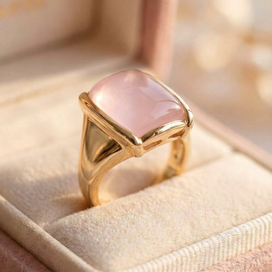 Vintage Square Pink Golden Ring