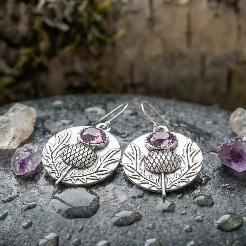 Vintage Thistle Amethyst Earrings
