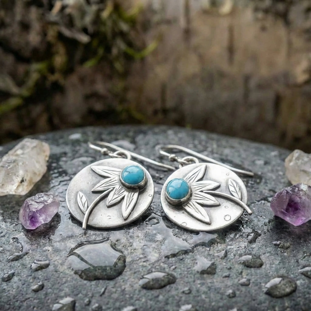 Vintage Turquoise Flower Earrings