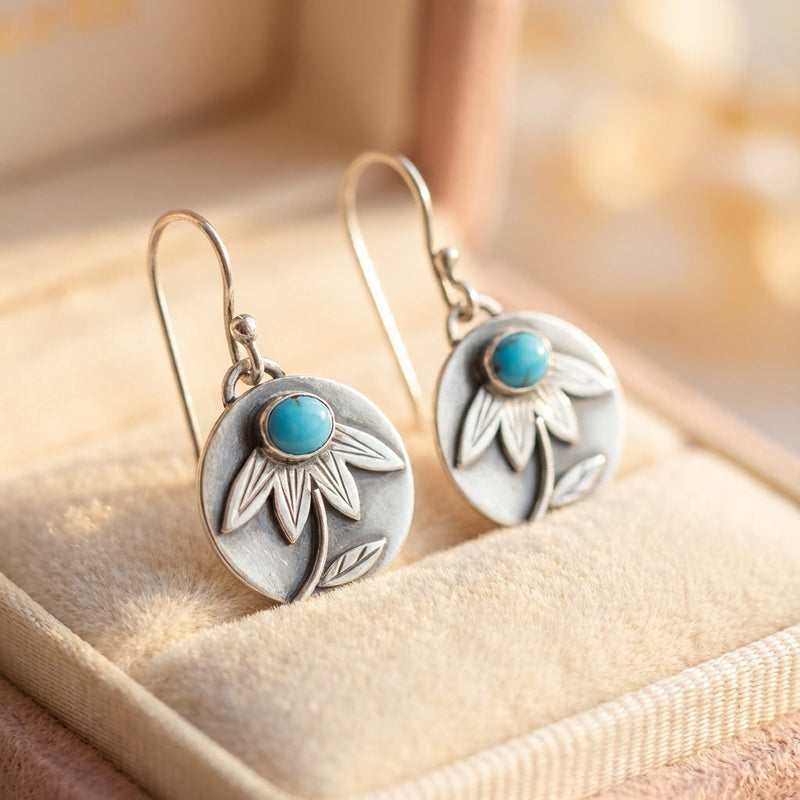 Vintage Turquoise Flower Earrings