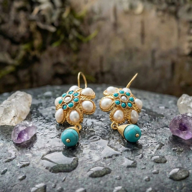 Vintage Turquoise Pearl Earrings