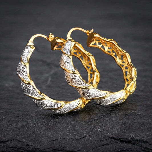 Vintage Twisted Pattern Hoop Gold Earrings