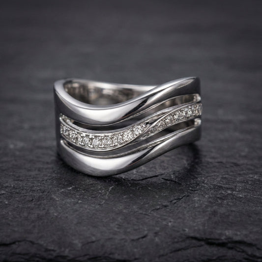 Vintage Wavy Bright Layered Silver Ring