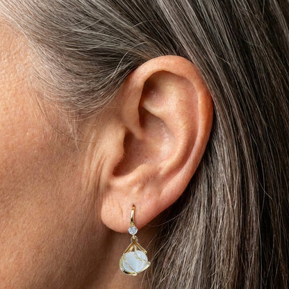 Vintage White Opal Dangling Golden Earrings