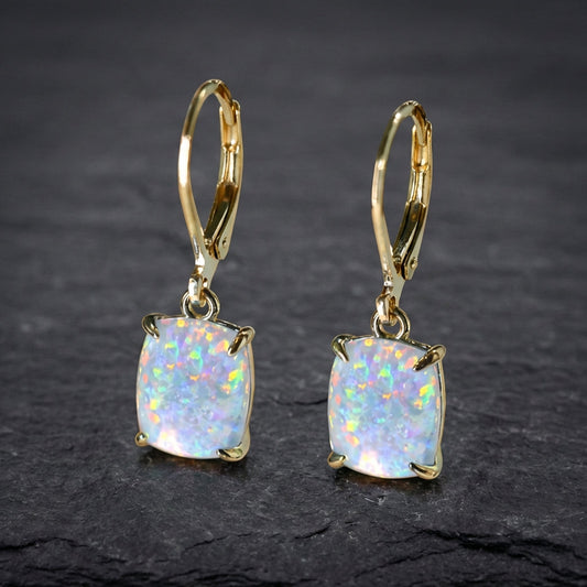 Vintage White Opal Square Earrings