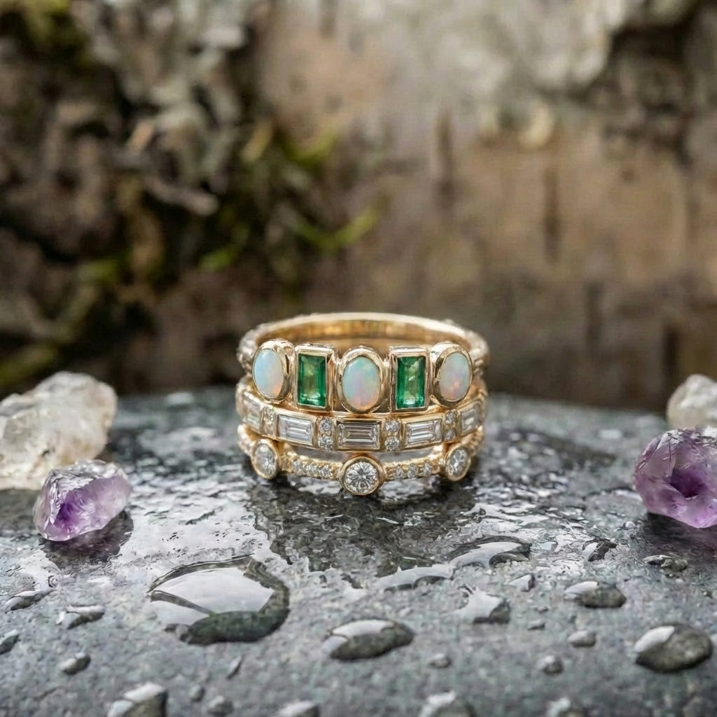 Vintage White And Green Opal Rings